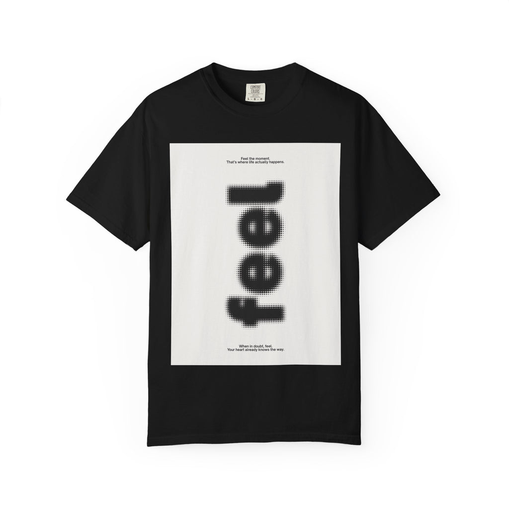 Feel Vertical Text Graphic T-Shirt — Minimalist Streetwear Tee