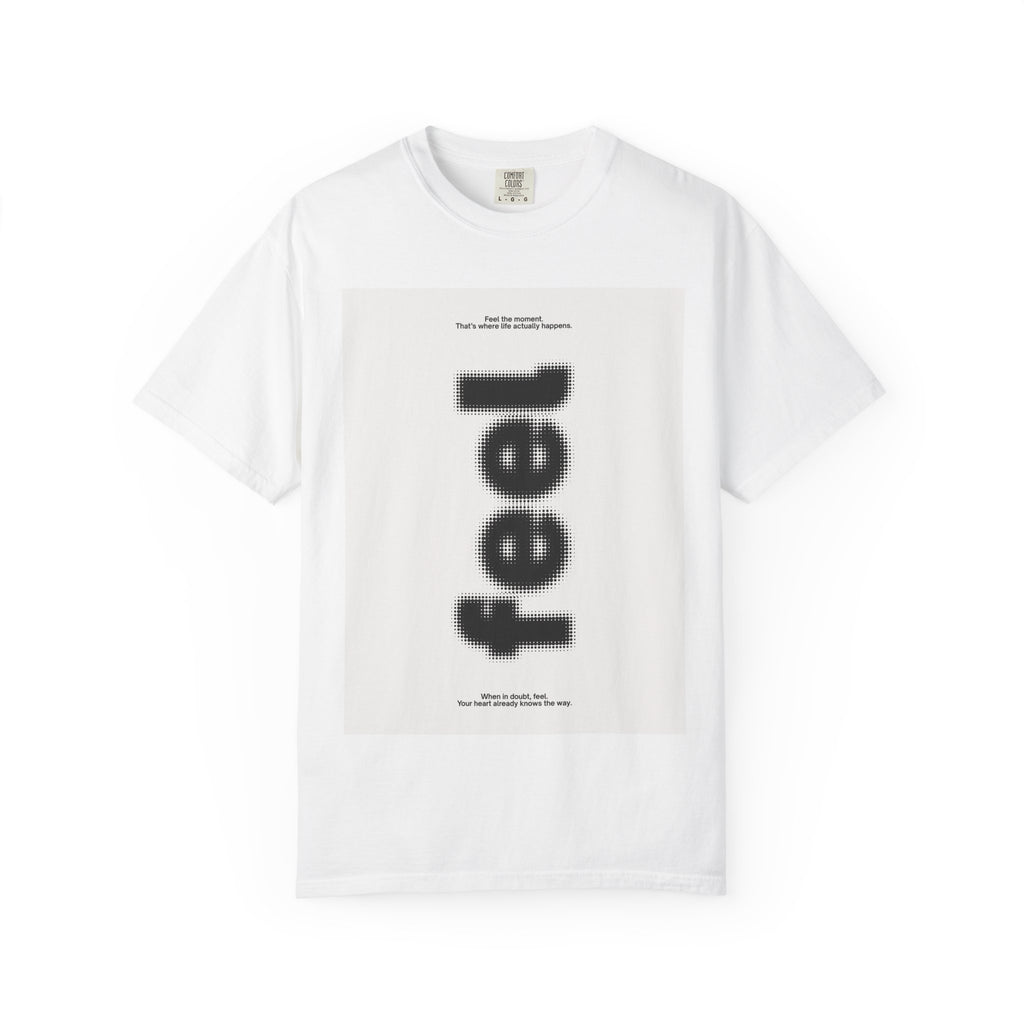 Feel Vertical Text Graphic T-Shirt — Minimalist Streetwear Tee