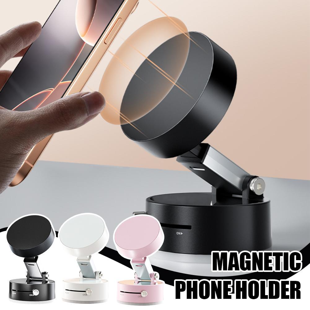 Magnetic vacuum car phone holder mounted on dashboard